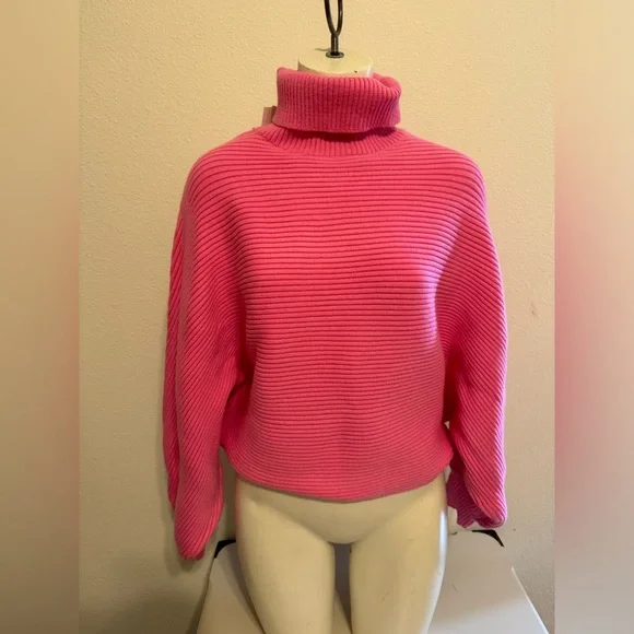 Zara Rich Ribbbes Thick Dolman Oversized HTF Neon Pink Turtleneck Sweater M L‎ - Picture 4 of 7